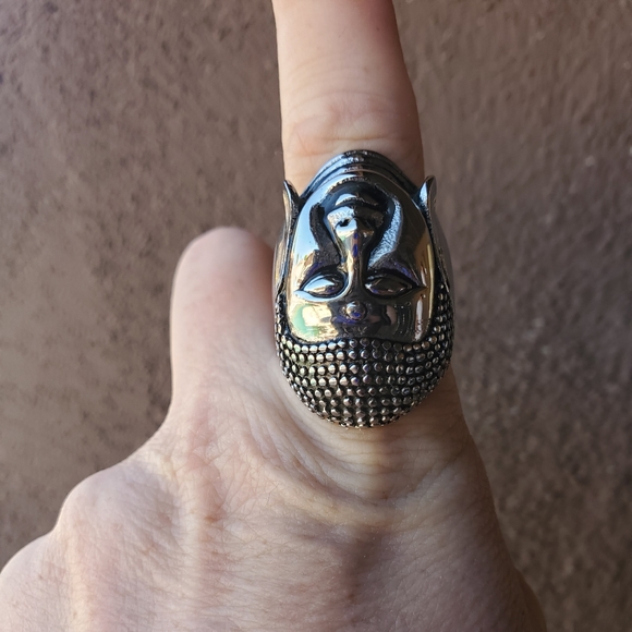 New Huge Buddha Head Silver Stainless Steel Statement Ring. - Picture 11 of 11